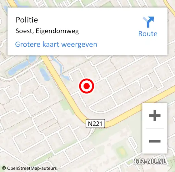Locatie op kaart van de 112 melding: Politie Soest, Eigendomweg op 7 juli 2019 11:34