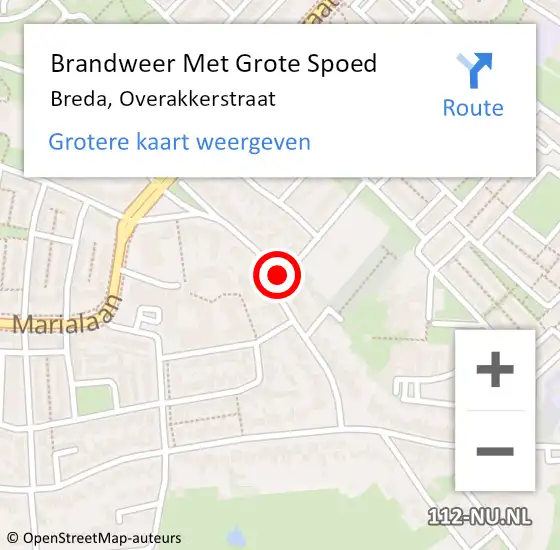 Locatie op kaart van de 112 melding: Brandweer Met Grote Spoed Naar Breda, Overakkerstraat op 8 juli 2019 09:59