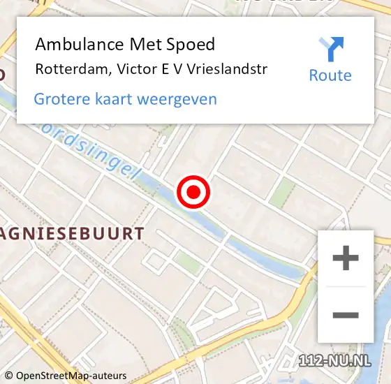 Locatie op kaart van de 112 melding: Ambulance Met Spoed Naar Rotterdam, Victor E V Vrieslandstr op 8 juli 2019 21:45