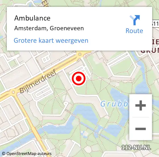 Locatie op kaart van de 112 melding: Ambulance Amsterdam, Groeneveen op 9 juli 2019 09:19