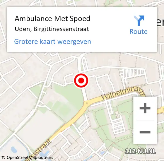 Locatie op kaart van de 112 melding: Ambulance Met Spoed Naar Uden, Birgittinessenstraat op 9 juli 2019 11:47