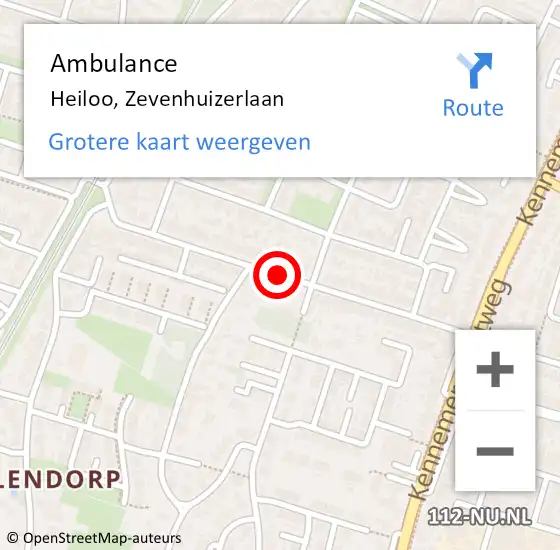 Locatie op kaart van de 112 melding: Ambulance Heiloo, Zevenhuizerlaan op 9 juli 2019 14:14