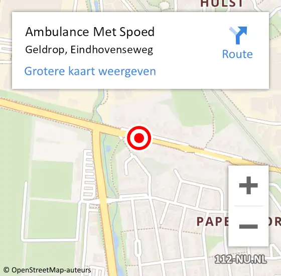 Locatie op kaart van de 112 melding: Ambulance Met Spoed Naar Geldrop, Eindhovenseweg op 9 juli 2019 18:07