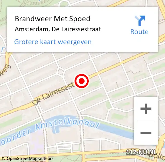 Locatie op kaart van de 112 melding: Brandweer Met Spoed Naar Amsterdam, De Lairessestraat op 9 juli 2019 18:23