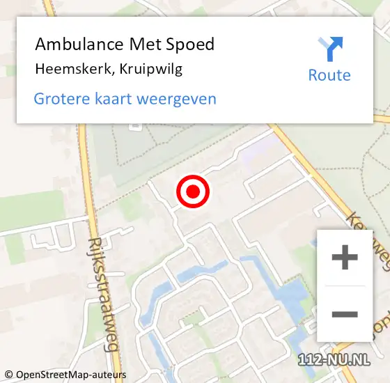 Locatie op kaart van de 112 melding: Ambulance Met Spoed Naar Heemskerk, Kruipwilg op 10 juli 2019 01:48