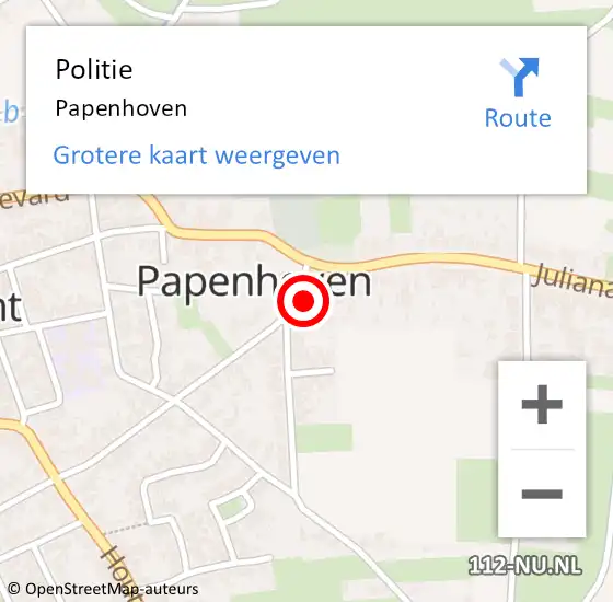Locatie op kaart van de 112 melding: Politie Papenhoven op 10 juli 2019 16:08