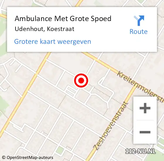 Locatie op kaart van de 112 melding: Ambulance Met Grote Spoed Naar Udenhout, Koestraat op 10 juli 2019 23:06