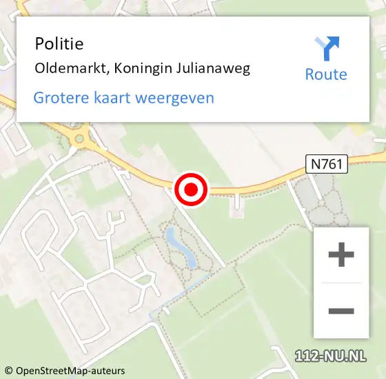 Locatie op kaart van de 112 melding: Politie Oldemarkt, Koningin Julianaweg op 11 juli 2019 04:28