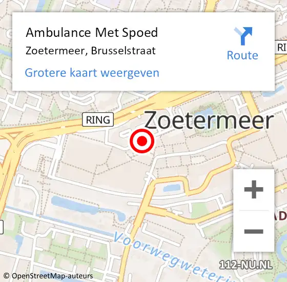 Locatie op kaart van de 112 melding: Ambulance Met Spoed Naar Zoetermeer, Brusselstraat op 11 juli 2019 09:59