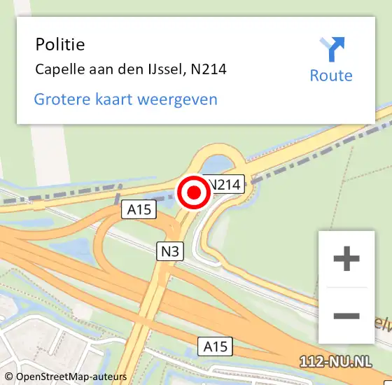 Locatie op kaart van de 112 melding: Politie Capelle aan den IJssel, N214 op 11 juli 2019 10:23
