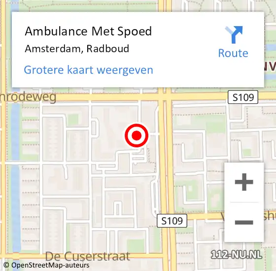 Locatie op kaart van de 112 melding: Ambulance Met Spoed Naar Amsterdam, Radboud op 11 juli 2019 16:55