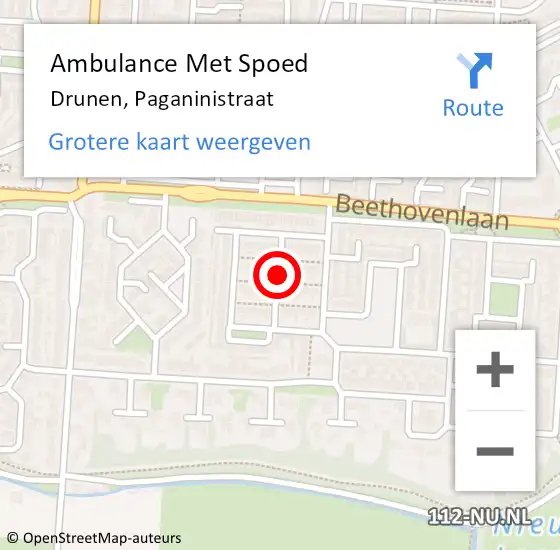 Locatie op kaart van de 112 melding: Ambulance Met Spoed Naar Drunen, Paganinistraat op 11 juli 2019 16:57