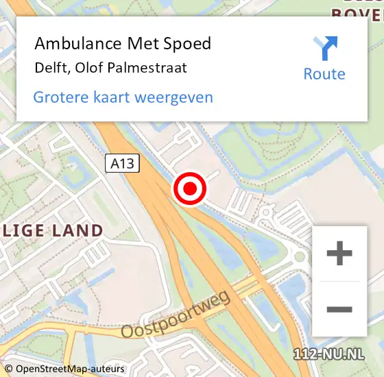 Locatie op kaart van de 112 melding: Ambulance Met Spoed Naar Delft, Olof Palmestraat op 11 juli 2019 17:49