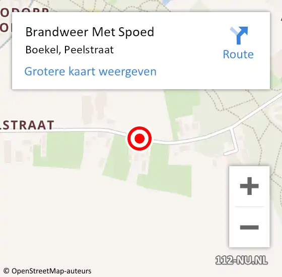 Locatie op kaart van de 112 melding: Brandweer Met Spoed Naar Boekel, Peelstraat op 11 juli 2019 18:01