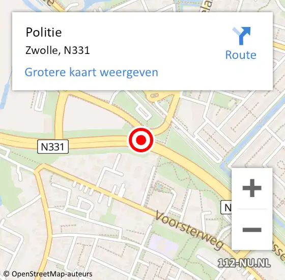 Locatie op kaart van de 112 melding: Politie Zwolle, N331 op 11 juli 2019 18:07
