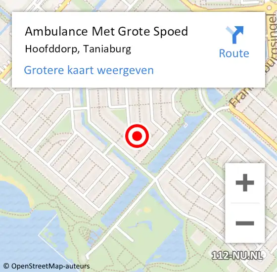 Locatie op kaart van de 112 melding: Ambulance Met Grote Spoed Naar Hoofddorp, Taniaburg op 11 juli 2019 19:18