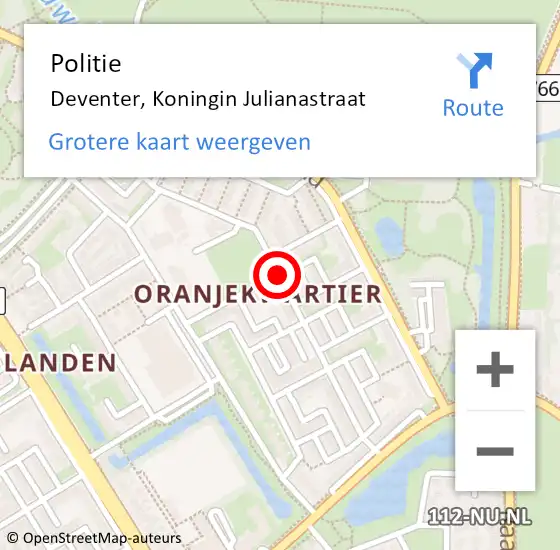 Locatie op kaart van de 112 melding: Politie Deventer, Koningin Julianastraat op 12 juli 2019 01:29