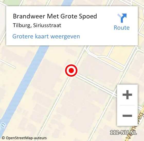 Locatie op kaart van de 112 melding: Brandweer Met Grote Spoed Naar Tilburg, Siriusstraat op 12 juli 2019 04:07