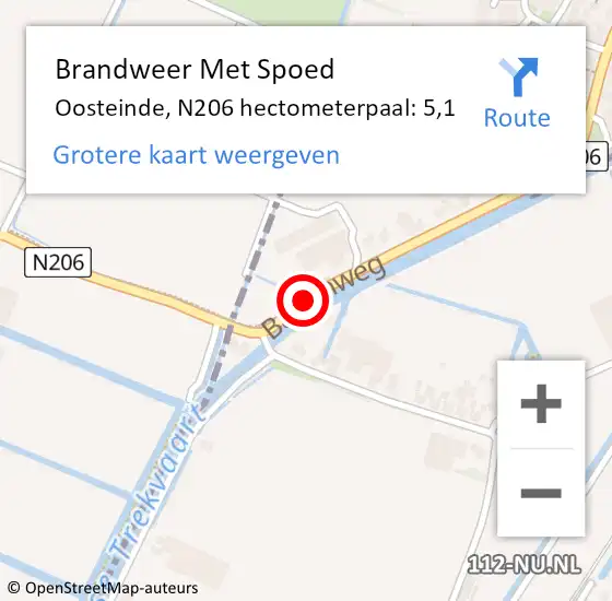 Locatie op kaart van de 112 melding: Brandweer Met Spoed Naar Oosteinde, N206 hectometerpaal: 5,1 op 12 juli 2019 06:22