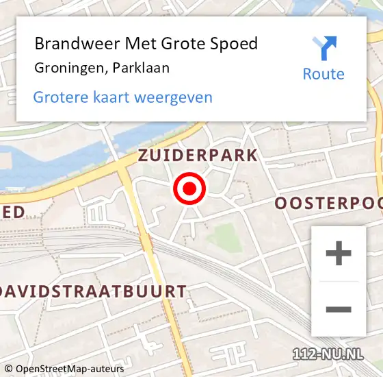 Locatie op kaart van de 112 melding: Brandweer Met Grote Spoed Naar Groningen, Parklaan op 12 juli 2019 10:21