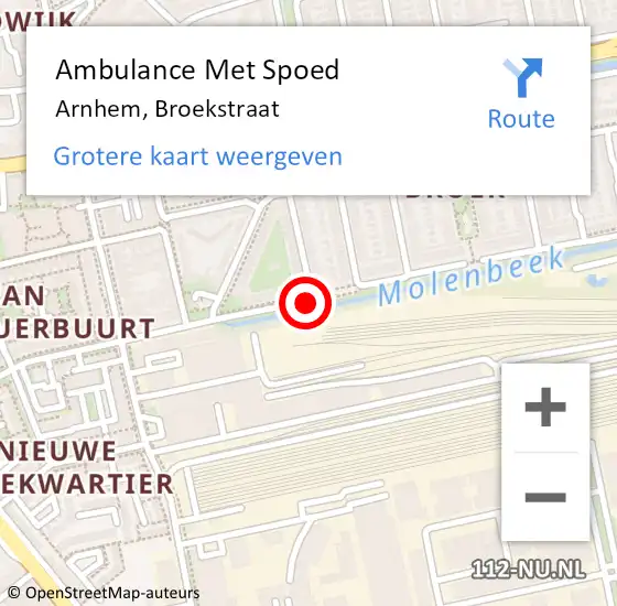 Locatie op kaart van de 112 melding: Ambulance Met Spoed Naar Arnhem, Broekstraat op 12 juli 2019 10:37