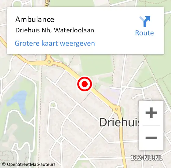 Locatie op kaart van de 112 melding: Ambulance Driehuis Nh, Waterloolaan op 12 juli 2019 12:50