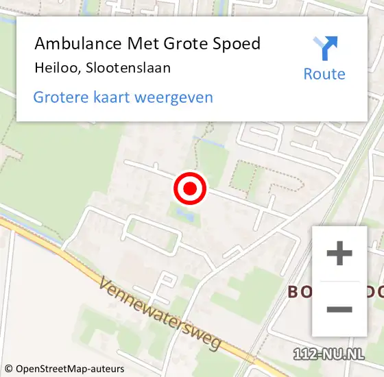 Locatie op kaart van de 112 melding: Ambulance Met Grote Spoed Naar Heiloo, Slootenslaan op 12 juli 2019 14:28