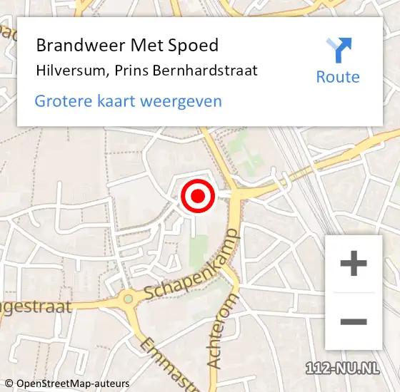 Locatie op kaart van de 112 melding: Brandweer Met Spoed Naar Hilversum, Prins Bernhardstraat op 12 juli 2019 14:49