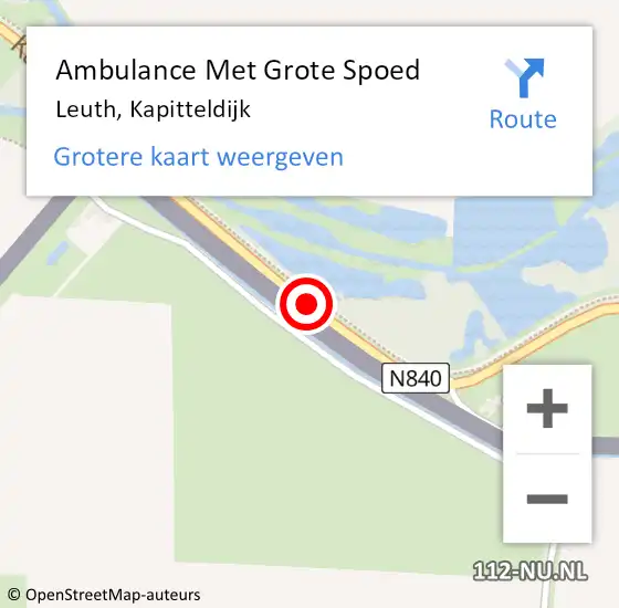 Locatie op kaart van de 112 melding: Ambulance Met Grote Spoed Naar Leuth, Kapitteldijk op 12 juli 2019 15:19