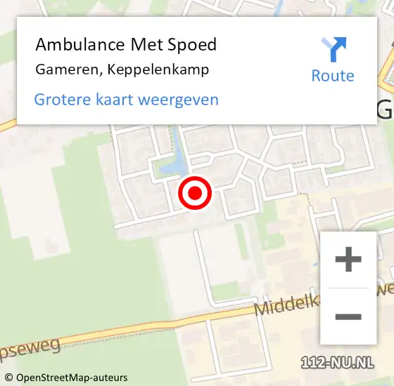 Locatie op kaart van de 112 melding: Ambulance Met Spoed Naar Gameren, Keppelenkamp op 12 juli 2019 19:48