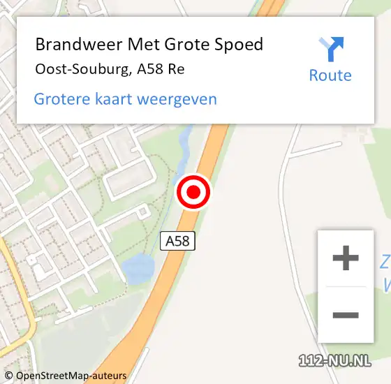 Locatie op kaart van de 112 melding: Brandweer Met Grote Spoed Naar Oost-Souburg, A58 Re op 12 juli 2019 20:08