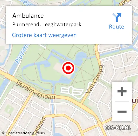 Locatie op kaart van de 112 melding: Ambulance Purmerend, Leeghwaterpark op 13 juli 2019 02:14
