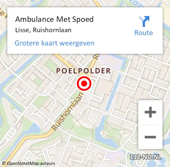 Locatie op kaart van de 112 melding: Ambulance Met Spoed Naar Lisse, Ruishornlaan op 13 juli 2019 05:09