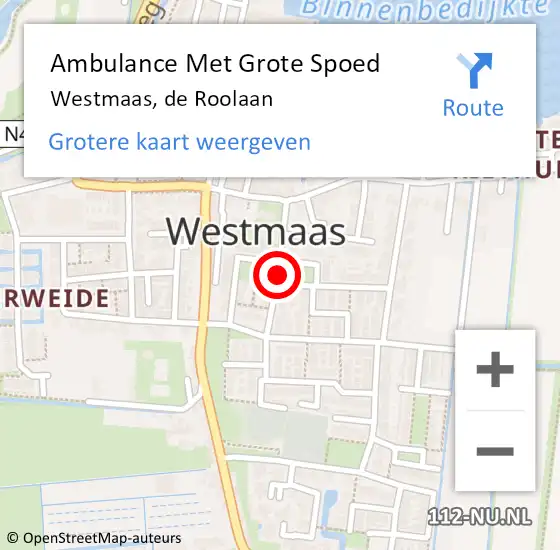 Locatie op kaart van de 112 melding: Ambulance Met Grote Spoed Naar Westmaas, de Roolaan op 13 juli 2019 07:26