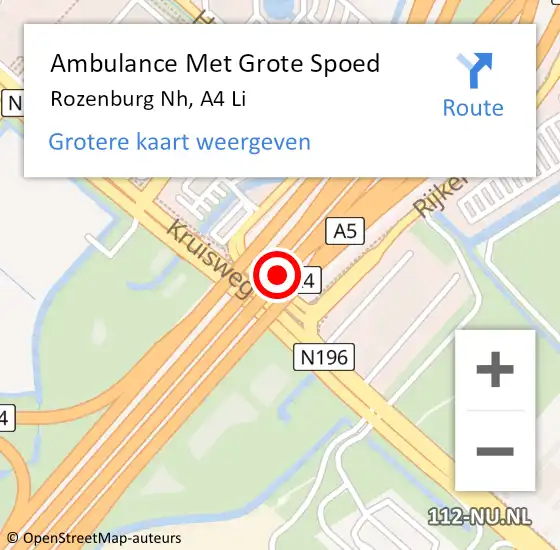 Locatie op kaart van de 112 melding: Ambulance Met Grote Spoed Naar Rozenburg Nh, A4 Li hectometerpaal: 11,8 op 13 juli 2019 08:11