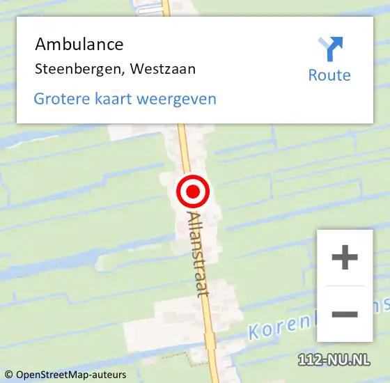 Locatie op kaart van de 112 melding: Ambulance Steenbergen, Westzaan op 13 juli 2019 09:28
