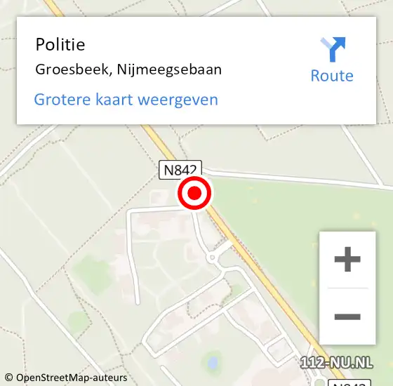 Locatie op kaart van de 112 melding: Politie Groesbeek, Nijmeegsebaan op 13 juli 2019 11:33