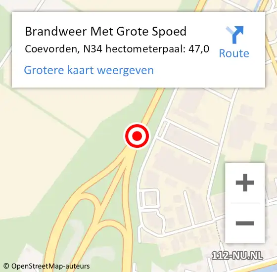 Locatie op kaart van de 112 melding: Brandweer Met Grote Spoed Naar Coevorden, N34 hectometerpaal: 47,0 op 13 juli 2019 12:26