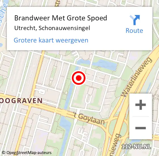 Locatie op kaart van de 112 melding: Brandweer Met Grote Spoed Naar Utrecht, Schonauwensingel op 13 juli 2019 15:08