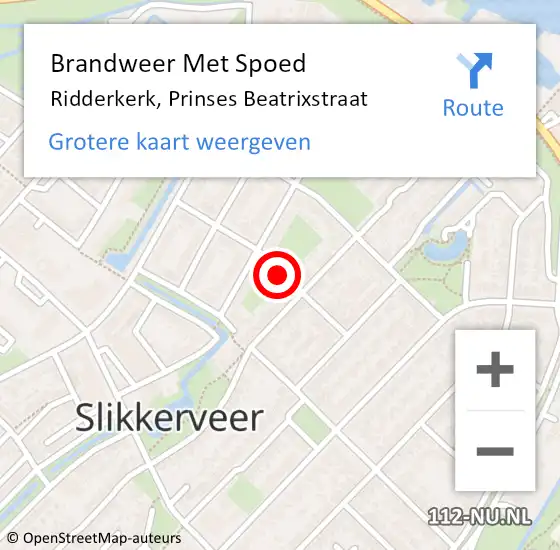Locatie op kaart van de 112 melding: Brandweer Met Spoed Naar Ridderkerk, Prinses Beatrixstraat op 13 juli 2019 15:15