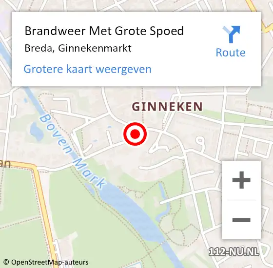 Locatie op kaart van de 112 melding: Brandweer Met Grote Spoed Naar Breda, Ginnekenmarkt op 13 juli 2019 21:37