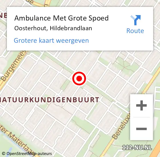 Locatie op kaart van de 112 melding: Ambulance Met Grote Spoed Naar Oosterhout, Hildebrandlaan op 14 juli 2019 03:58