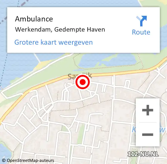Locatie op kaart van de 112 melding: Ambulance Werkendam, Gedempte Haven op 14 juli 2019 06:27