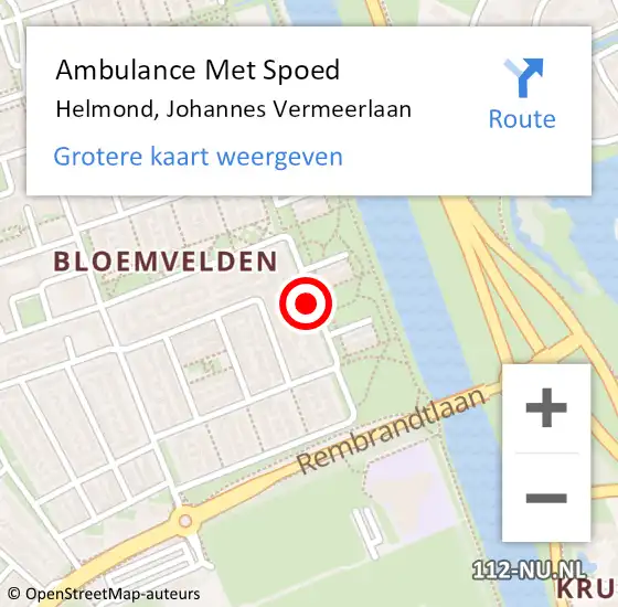 Locatie op kaart van de 112 melding: Ambulance Met Spoed Naar Helmond, Johannes Vermeerlaan op 14 juli 2019 07:10