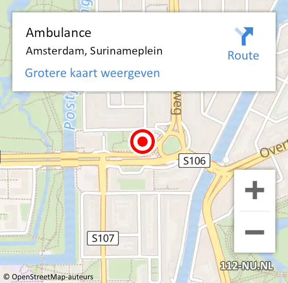 Locatie op kaart van de 112 melding: Ambulance Amsterdam, Surinameplein op 14 juli 2019 08:09