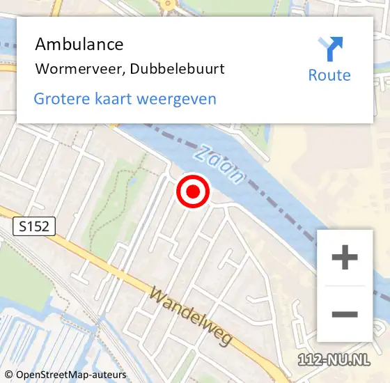 Locatie op kaart van de 112 melding: Ambulance Wormerveer, Dubbelebuurt op 14 juli 2019 10:29