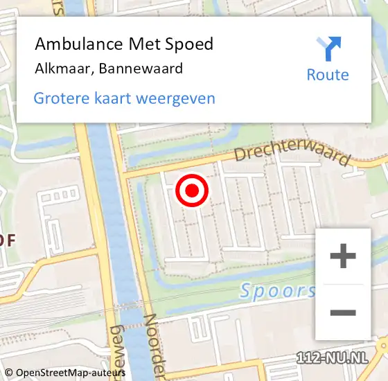 Locatie op kaart van de 112 melding: Ambulance Met Spoed Naar Alkmaar, Bannewaard op 14 juli 2019 14:52