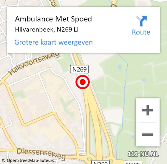Locatie op kaart van de 112 melding: Ambulance Met Spoed Naar Hilvarenbeek, N269 Li op 14 juli 2019 17:54
