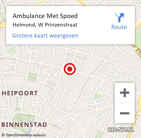 Locatie op kaart van de 112 melding: Ambulance Met Spoed Naar Helmond, W Prinzenstraat op 14 juli 2019 20:54