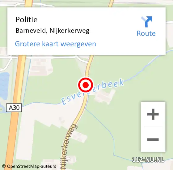 Locatie op kaart van de 112 melding: Politie Barneveld, Nijkerkerweg op 15 juli 2019 03:39